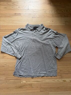 Greg Norman Collection Long Sleeve Button-Down Polo - Light Gray/Tan